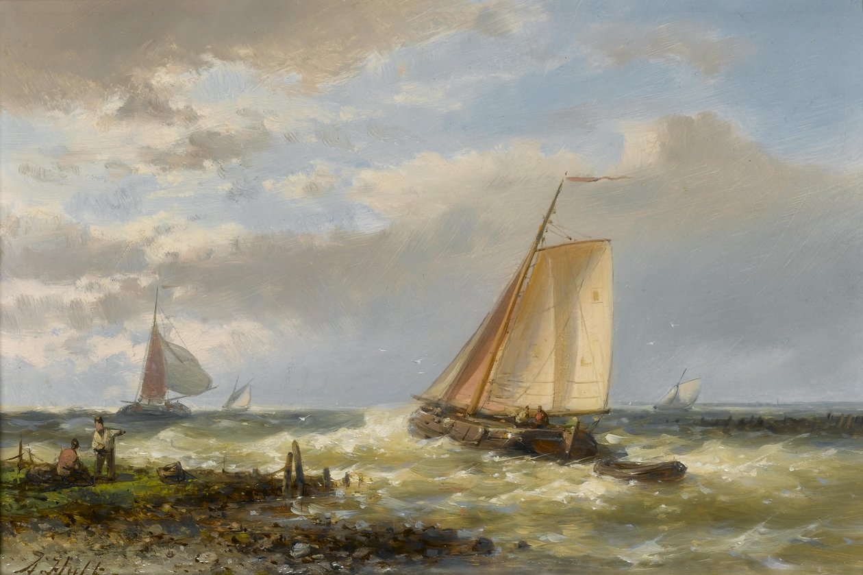 Fiskebåter løper ut av havnen mot tidevannet av Abraham Hulk