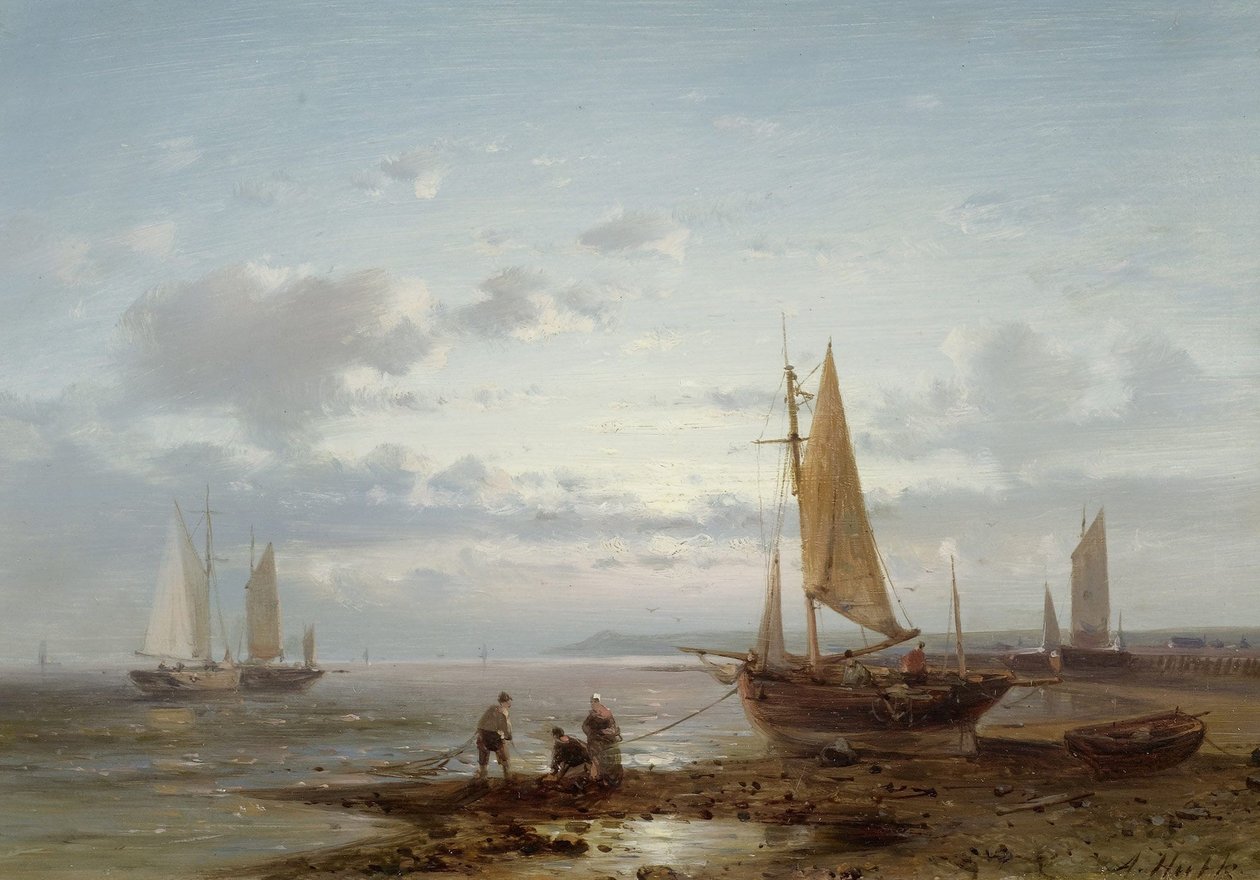 Strandscene med fiskere av Abraham Hulk