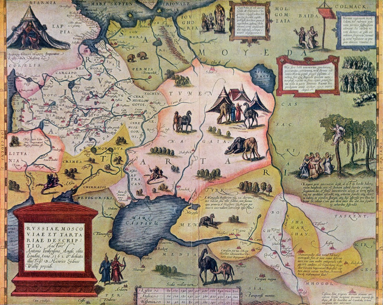Kart over det russiske imperiet i det sekstende århundre, kopi av en original fra 1571 av Abraham Ortelius