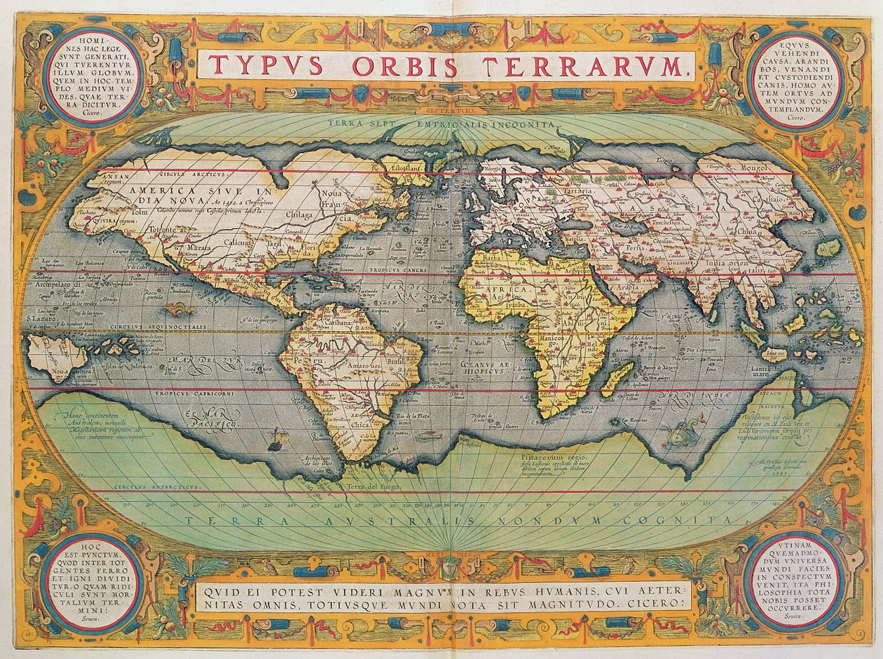 Typus Orbis Terrarum, kart over verden, fra Ortelius 