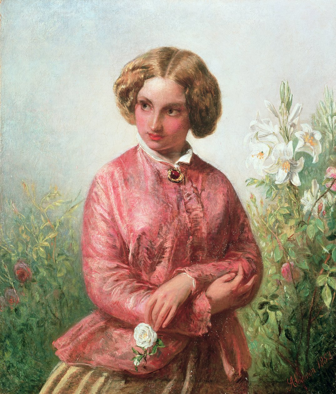 Portrett av en ung jente med en rose av Abraham Solomon