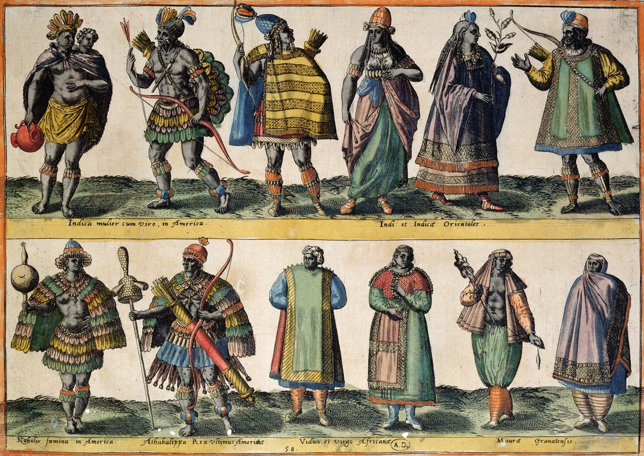 Nordamerikanske indianere, indiske og orientalske kostymer, søramerikanske indianere og afrikanske og mauriske kostymer, fra 