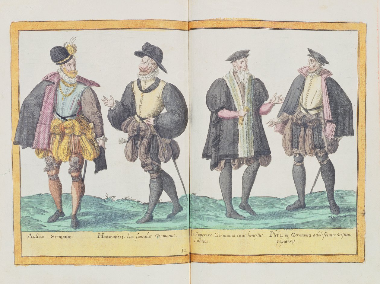 Kostymer fra det sekstende århundre fra 'Omnium Poene Gentium Imagines', utgitt i Köln, 1577 (håndfarget gravering) av Abraham de Bruyn