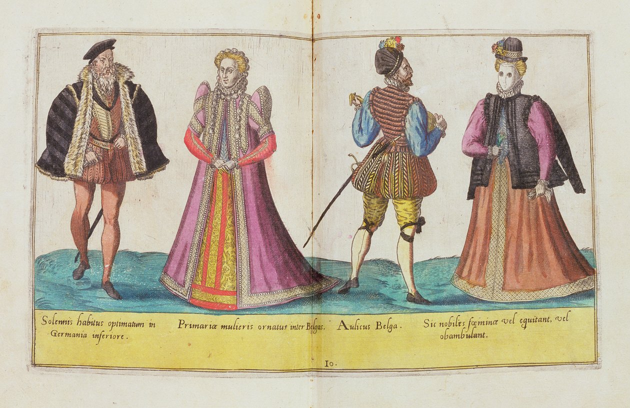 Kostymer fra det sekstende århundre fra 'Omnium Poene Gentium Imagines', utgitt i Köln, 1577 (håndfarget gravering) av Abraham de Bruyn