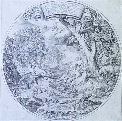 Gullalderen, gravert av Jan Theodore De Bry (1561-1623) (radering) av Abraham (after) Bloemaert