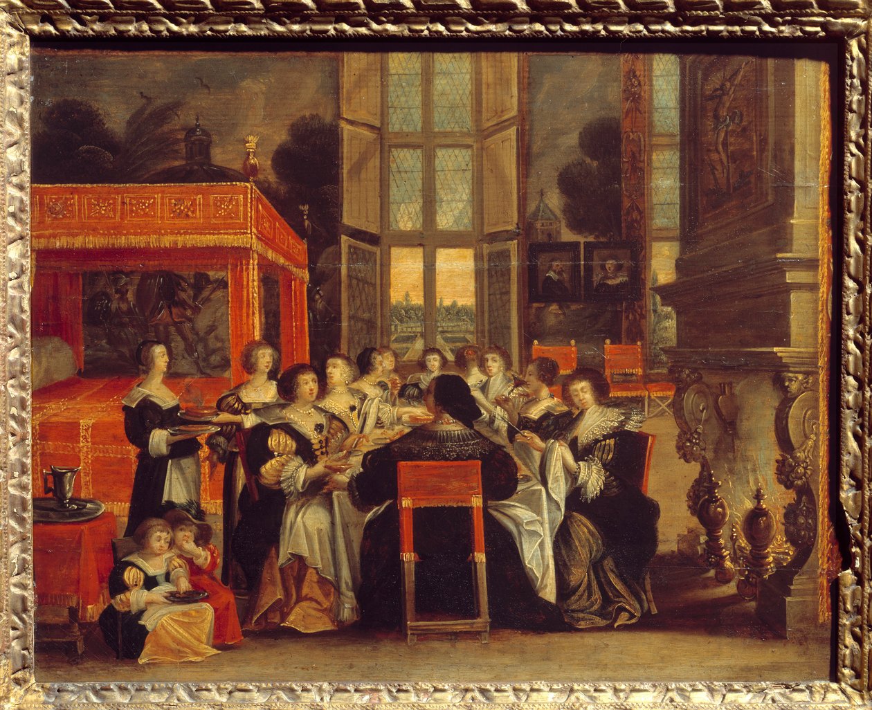 Samtale med damer i fravær av ektemenn: Middagsmaleri av Abraham Bosse (1602-1676) Egouen fra 1600-tallet. Nasjonalt renessansemuseum av Abraham (after) Bosse