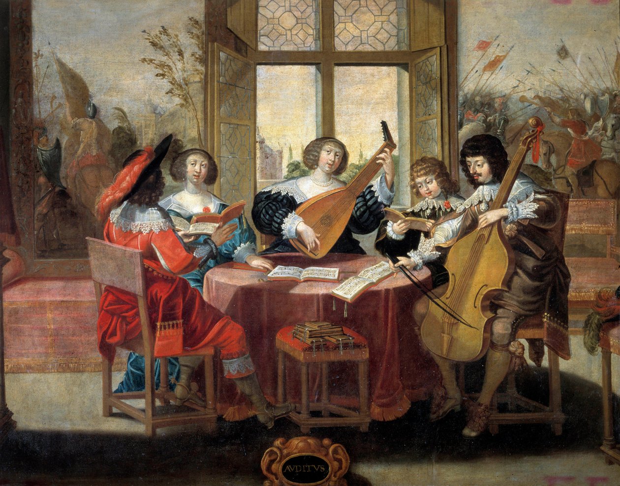 De fem sansene: hørsel En gruppe adelsfolk forenes for å spille musikk og synge. Maleri av Abraham Bosse (1602-1676). 17. århundre. Omvisninger, Museum of Fine Arts av Abraham (after) Bosse