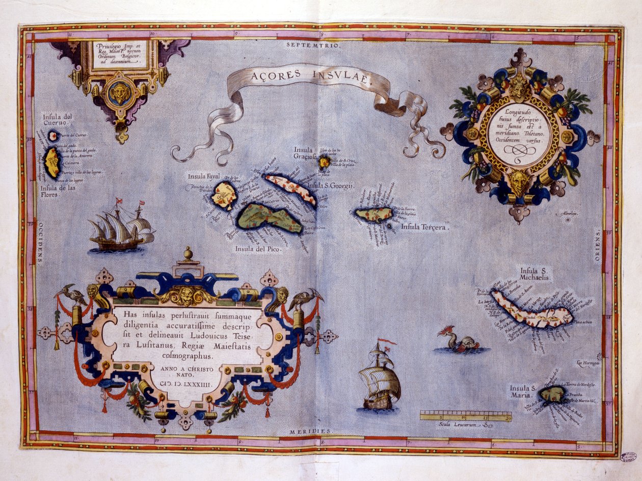 Azorene, ifølge Atlas of Ortelius av Abraham (after) Ortelius