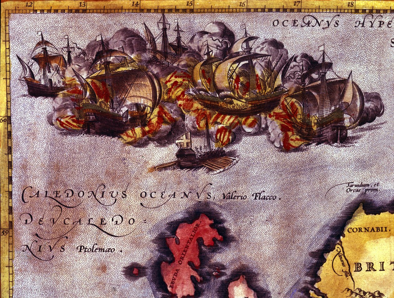 Slutten på Invincible Armada of Scotland. I følge Atlas of Abraham Ortelius, Antwerpen av Abraham (after) Ortelius