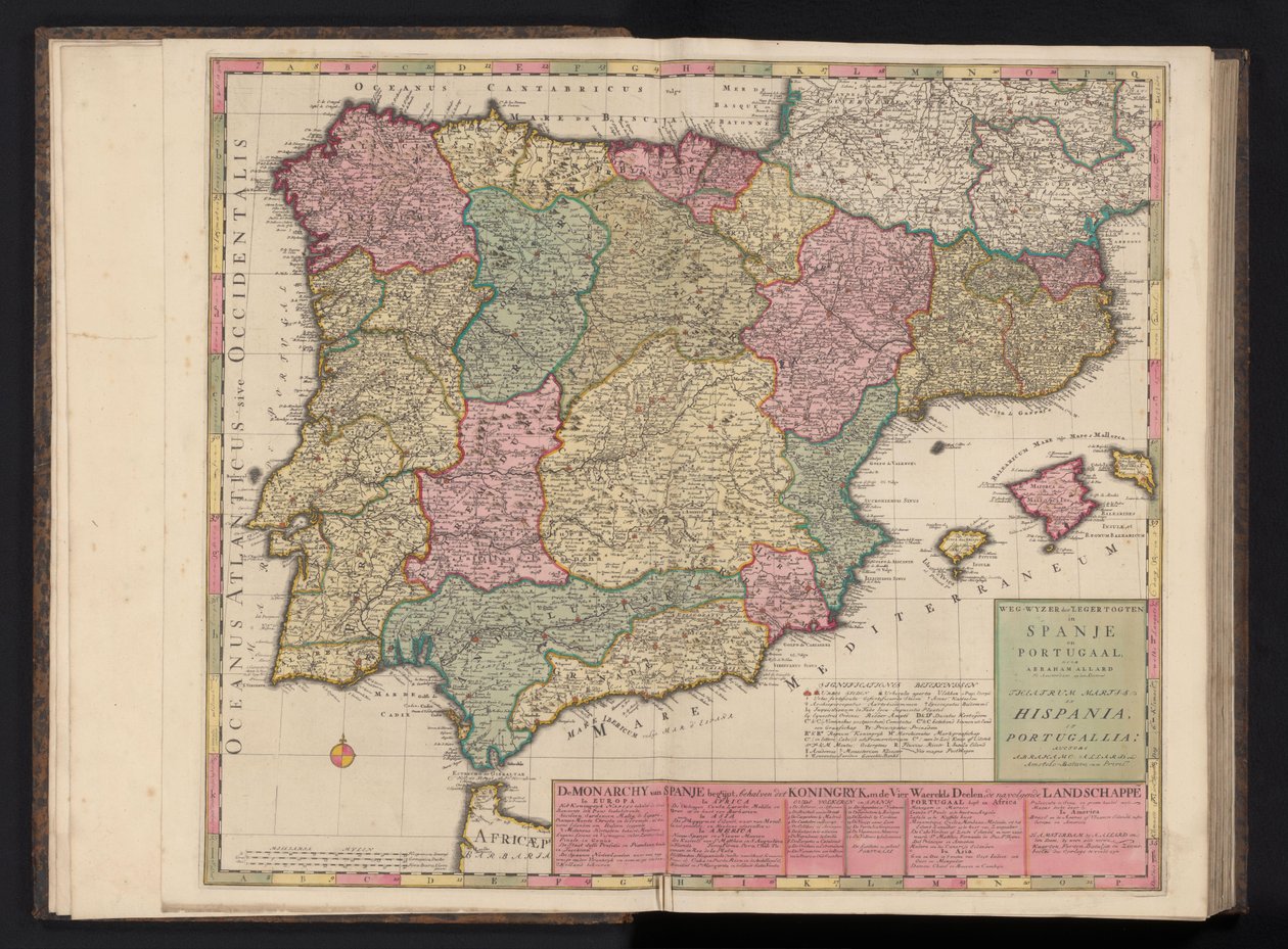 Kart over Spania og Portugal Veiviser for de militære turene i Spania og Portugal / Theatrum Martis i Hispania et Portugallia (tittel på objekt) av Abraham Allard