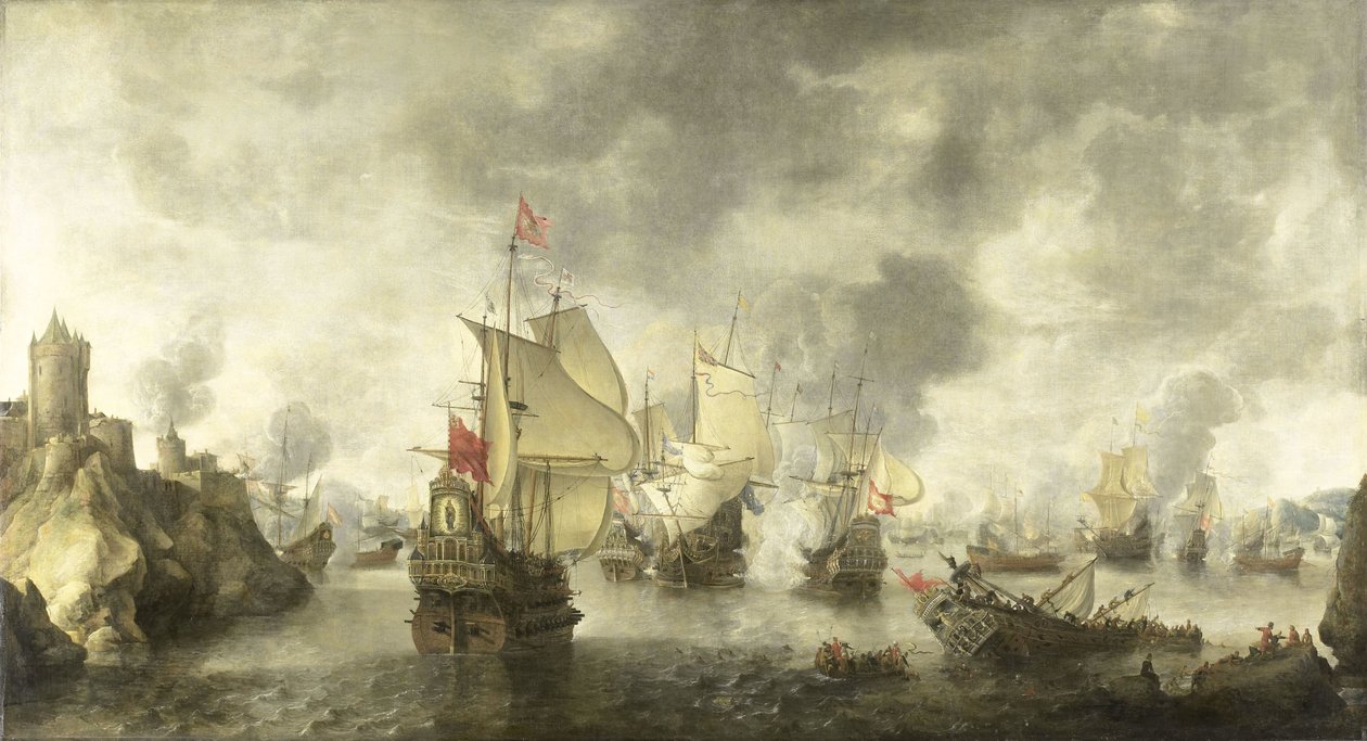 Slaget om de kombinerte venetianske og nederlandske flåtene mot tyrkerne i Foyabukta, 1649 av Abraham Beerstraten