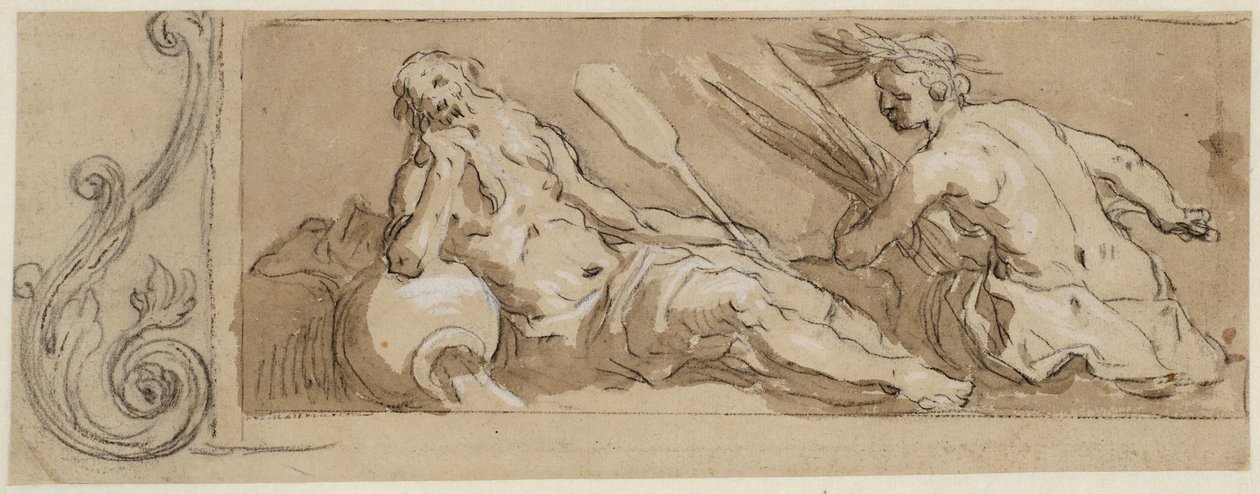 En elvegud og Ceres i en ornamental ramme av Abraham Bloemaert