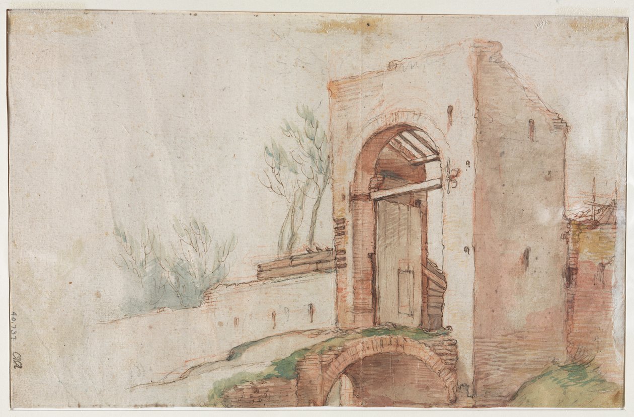 Bridge and Gate verso, ca. 1600. av Abraham Bloemaert