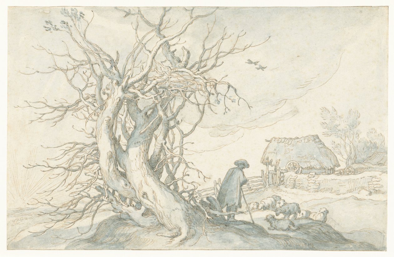 Hyrde med sauer ved et dødt tre av Abraham Bloemaert