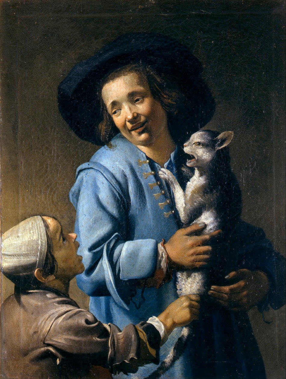 "Ungdommer som leker med katten" (Ungdommer som leker med katten) Maleri av Abraham Bloemaert (1566-1651) - 1620-1625 - Olje på lerret Dim 89x70 cm Museo Civico, Montepulciano av Abraham Bloemaert