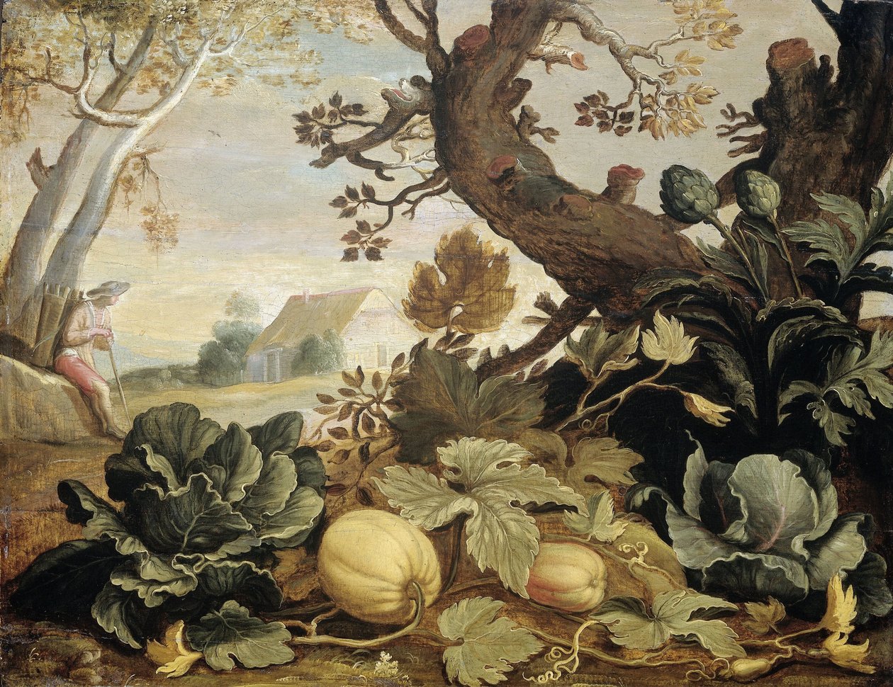 Landskap med frukt og grønnsaker i forgrunnen av Abraham Bloemaert