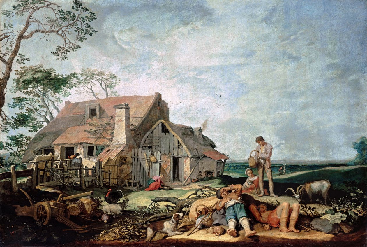 Landskap med bønder som hviler, Tobias og engelen, 1650 av Abraham Bloemaert