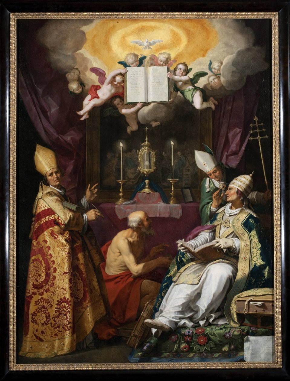 ""kirkens fire fedre"" Representasjon av den hellige Ambrosius av Milano, den hellige Augustin av Hippo, den hellige Gregor den store og den hellige Hieronymus - Maleri av Abraham Bloemaert (1566-1651) av Abraham Bloemaert