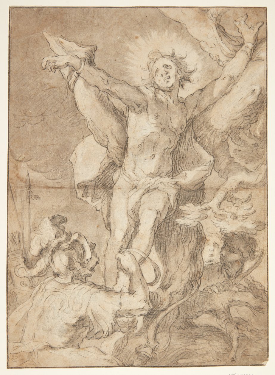 Den hellige Sebastian er bundet til et tre av en romersk soldat av Abraham Bloemaert
