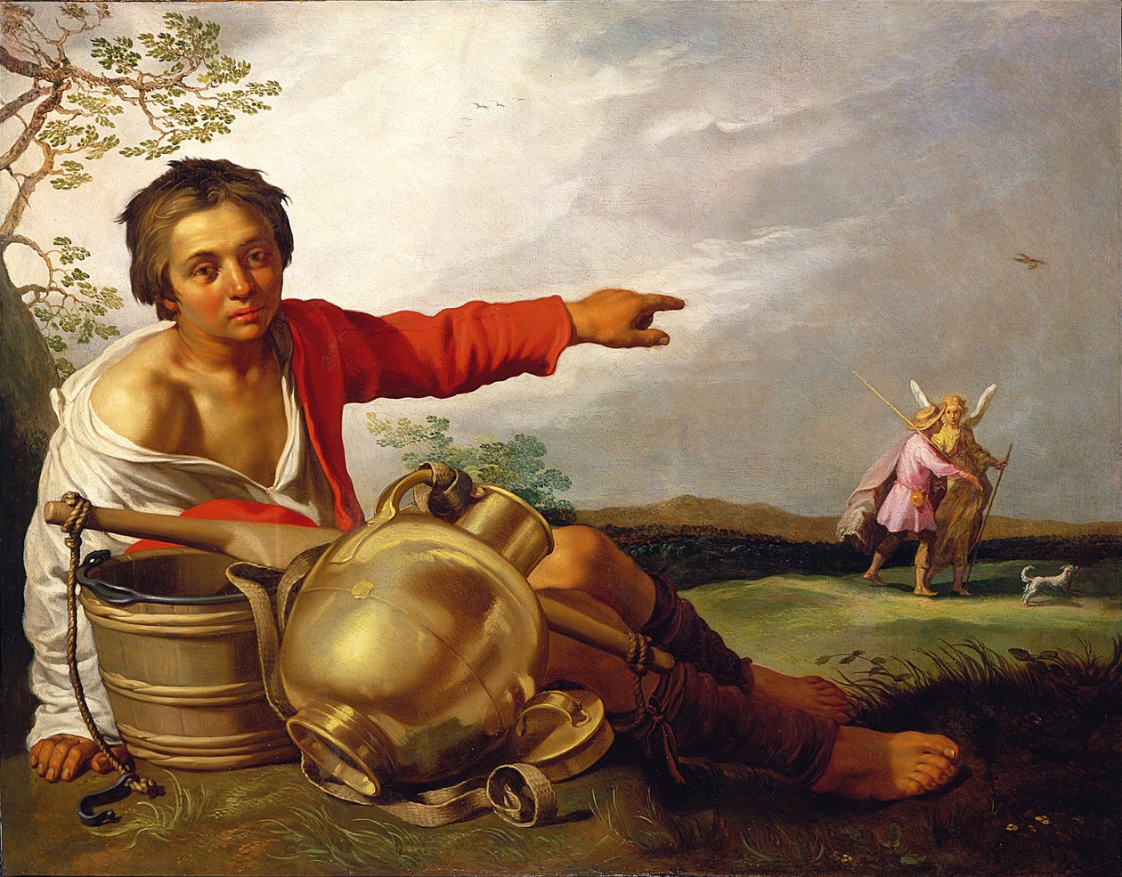 Gjetergutt peker på Tobias og engelen av Abraham Bloemaert