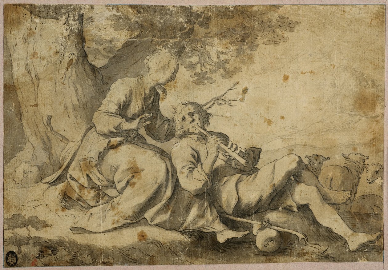 Gjeter og gjeterinne som hviler under et gammelt tre av Abraham Bloemaert