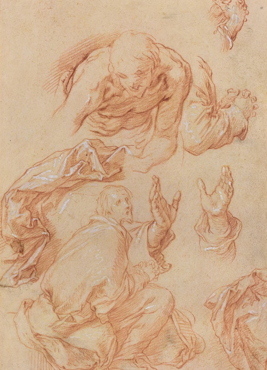Studier av hender og bøyende figurer [verso] av Abraham Bloemaert