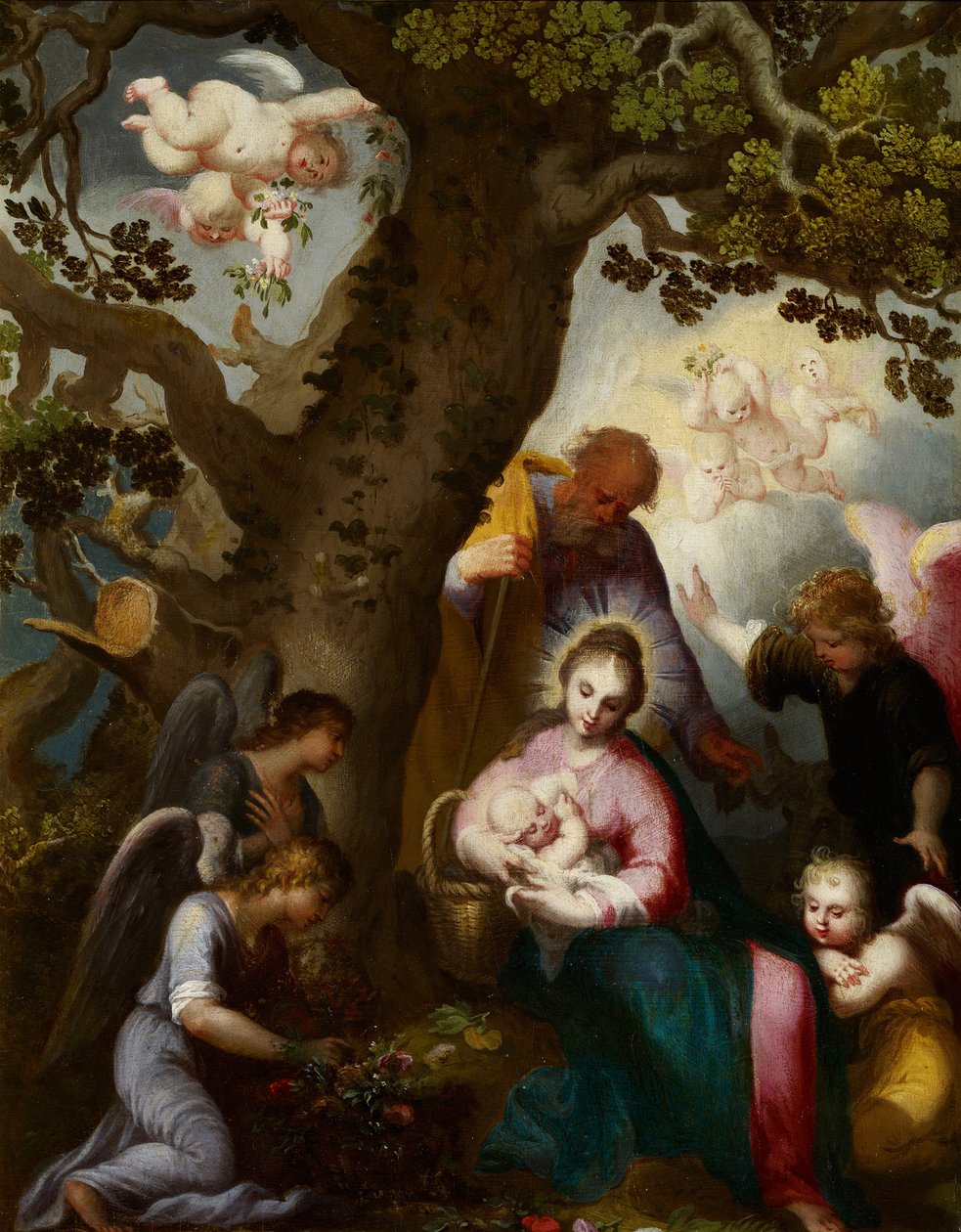 The Flight into Egypt - Bloemaert, Abraham (1566-1651) - Olje på tre - 46x35 - Museo Carmen Thyssen, Malaga av Abraham Bloemaert