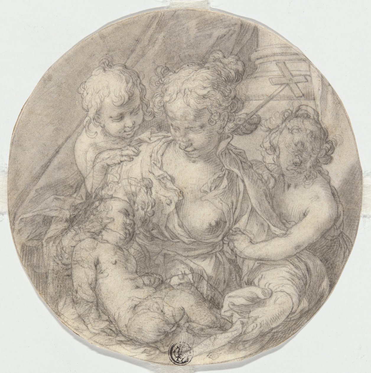 Madonnaen med Kristusbarnet, med spedbarnet døperen Johannes og et annet barn (Caritas) av Abraham Bloemaert