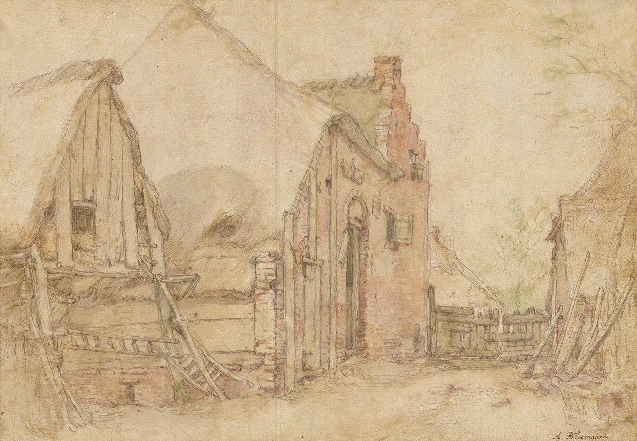 Utsikt over en gårdsplass (recto); Studie av et tre (verso) av Abraham Bloemaert
