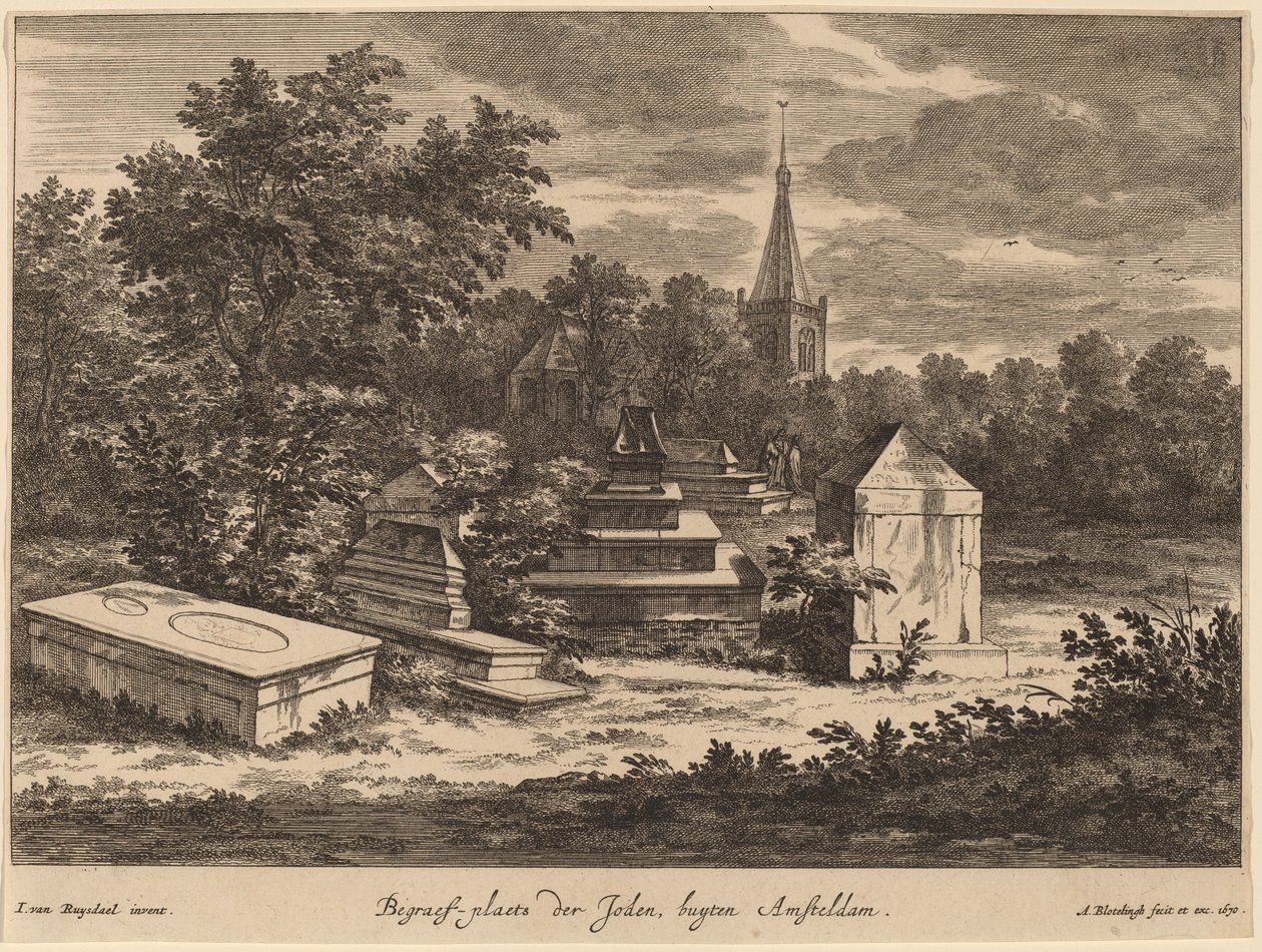 Jødenes gravsted, buyten Amsteldam (jødisk kirkegård utenfor Amsterdam) av Abraham Blooteling after Jacob van Ruisdael