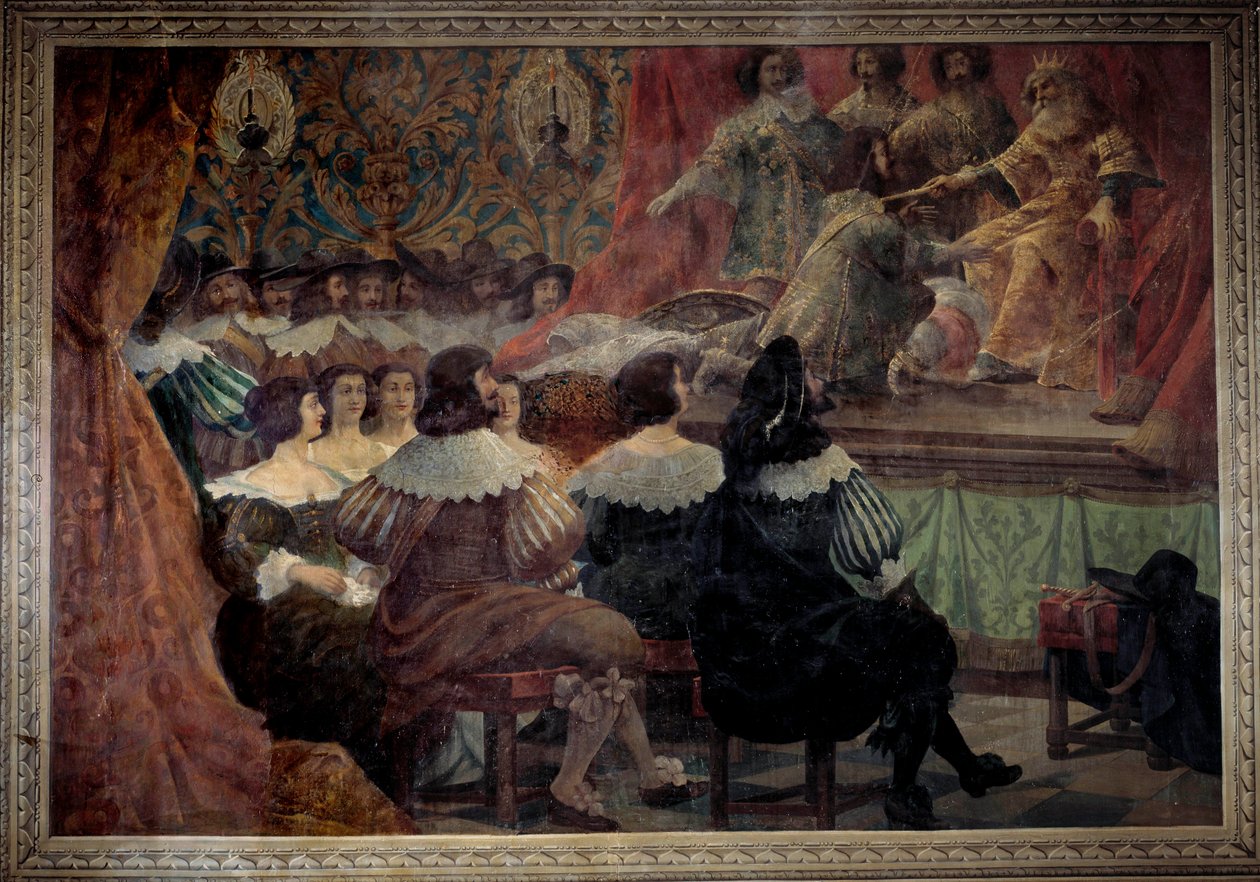 En teatralsk representasjon på 1600-tallet på Chateau de Grosbois-maleriet av Abraham Bosse (1602-1676) av Abraham Bosse