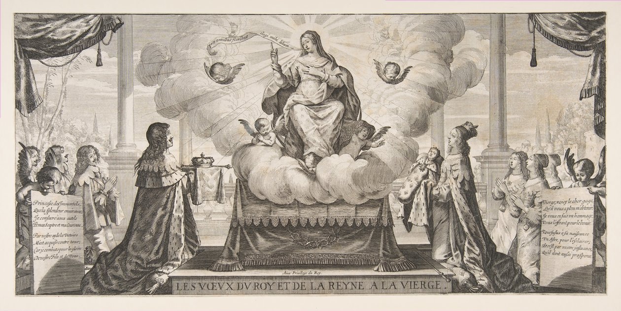 Almanach for 1639: Ludvig XIII og Anne av Østerrike betro kongeriket og prinsen un..., 1639. av Abraham Bosse