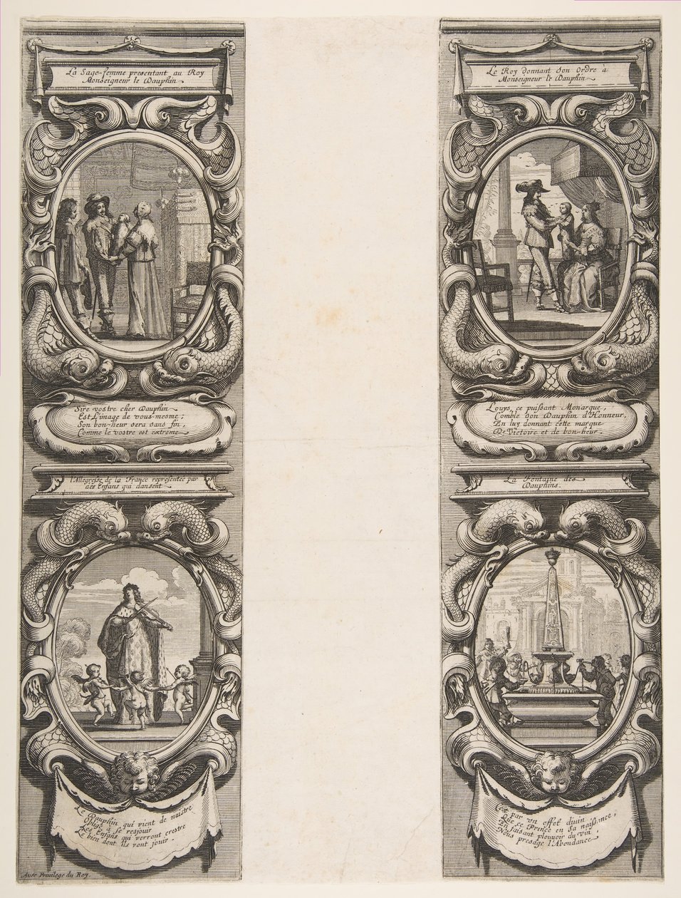 Almanach for 1639: Ludvig XIII og Anne av Østerrike overlater kongeriket og arvingen ..., 1638. av Abraham Bosse
