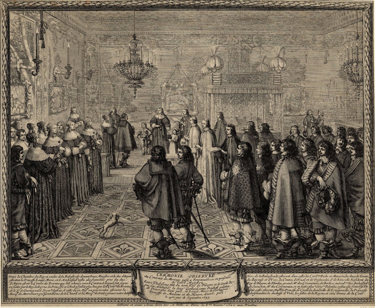 Seremoni for ekteskapskontrakten mellom Wladyslaw IV, kongen av Polen og Marie Louise Gonzaga. av Abraham Bosse