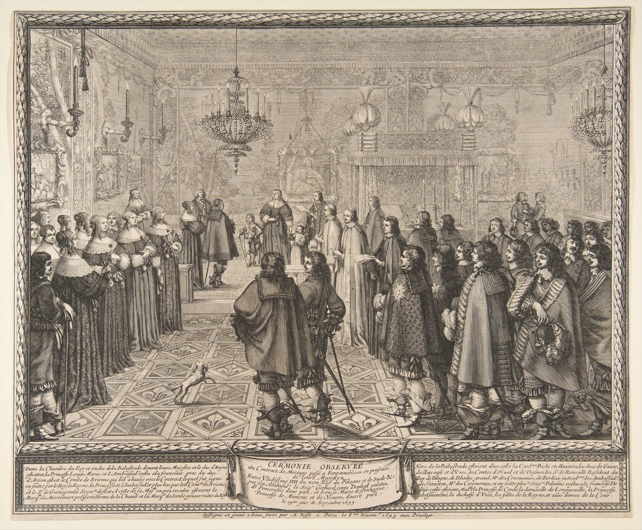 Seremoni for ekteskapskontrakten mellom Władysław IV, konge av Polen, og Marie Louise Gonzaga, prinsesse av Mantova, i Fontainebleau av Abraham Bosse