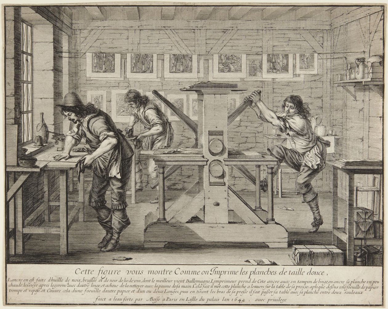Denne figuren viser deg hvordan man trykker... av Abraham Bosse