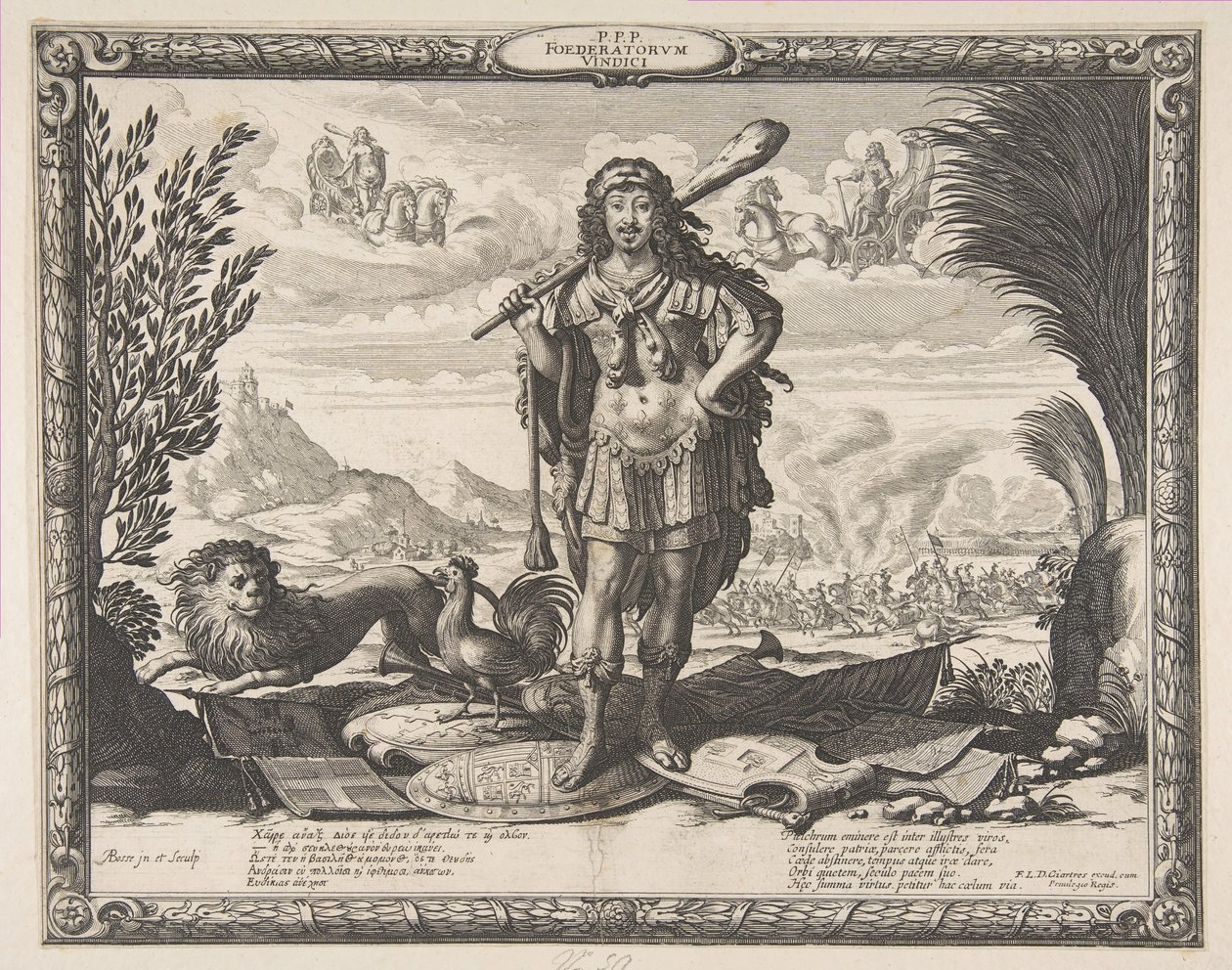 Krigserklæring mot Spania av Ludvig XIII: Kongen som Herkules, ca. 1635. av Abraham Bosse