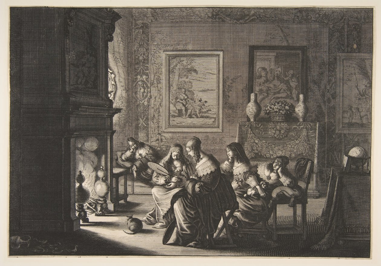 Foolish Virgins Sleeping Foolish Virgins Sleeping Venter på ankomsten til Lepo..., ca. 1635. av Abraham Bosse