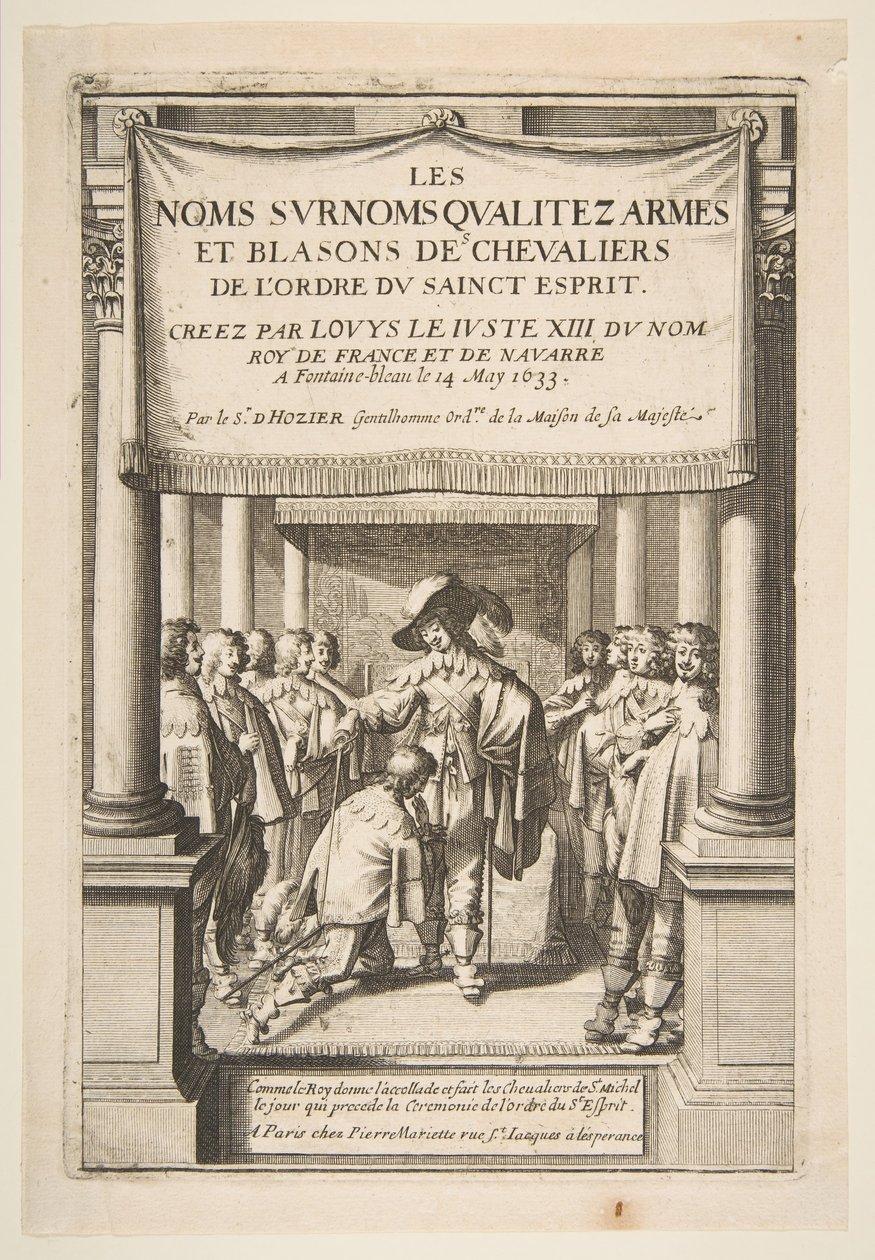 Frontispice til Pierre dHoziers Navnene, kallenavnene, kvaliteten, våpenene og våpenskjoldene til ridderne..., 1634. av Abraham Bosse