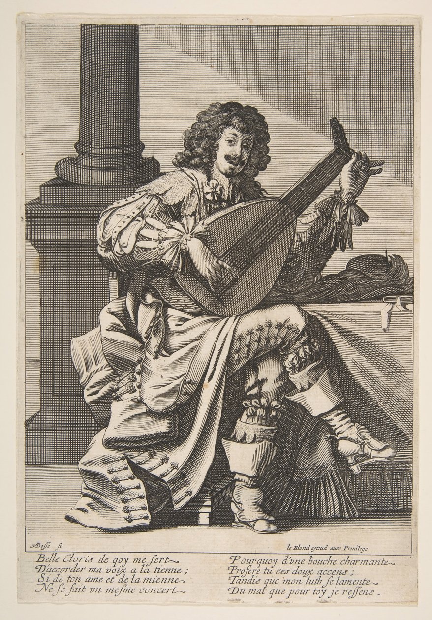 Man Singing and Playing a Lute, midten til slutten av 1600-tallet. av Abraham Bosse