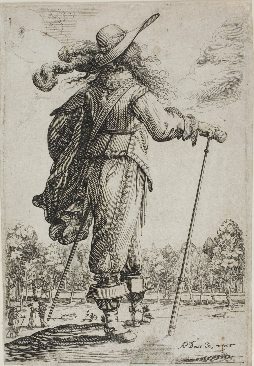 Mann med stokk, sett bakfra, fra The Garden of French Nobility av Abraham Bosse