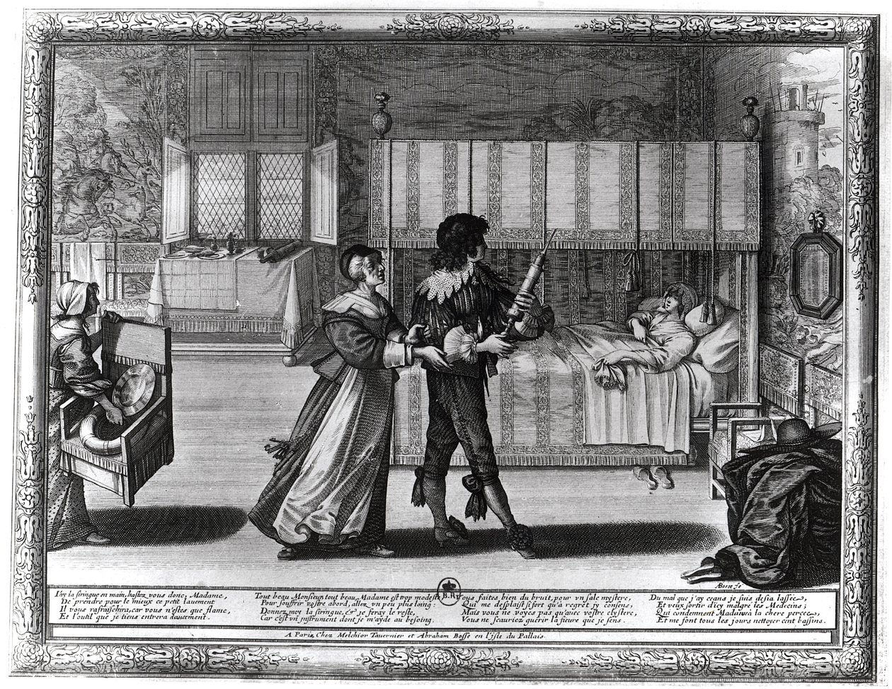 The Enema (gravering) (bw-bilde) av Abraham Bosse