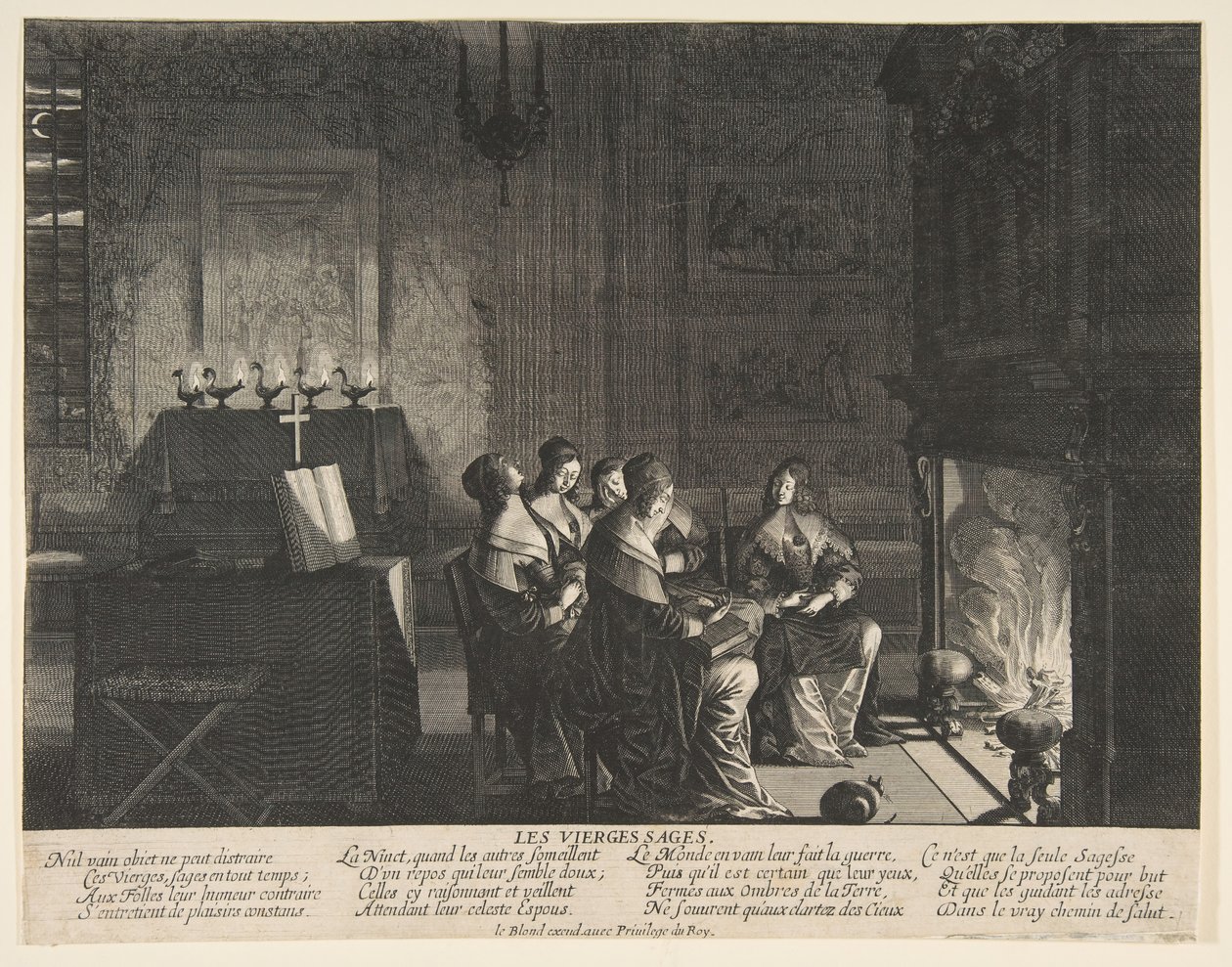De vise jomfruer hviler mens de venter på mannens ankomst, ca. 1635. av Abraham Bosse