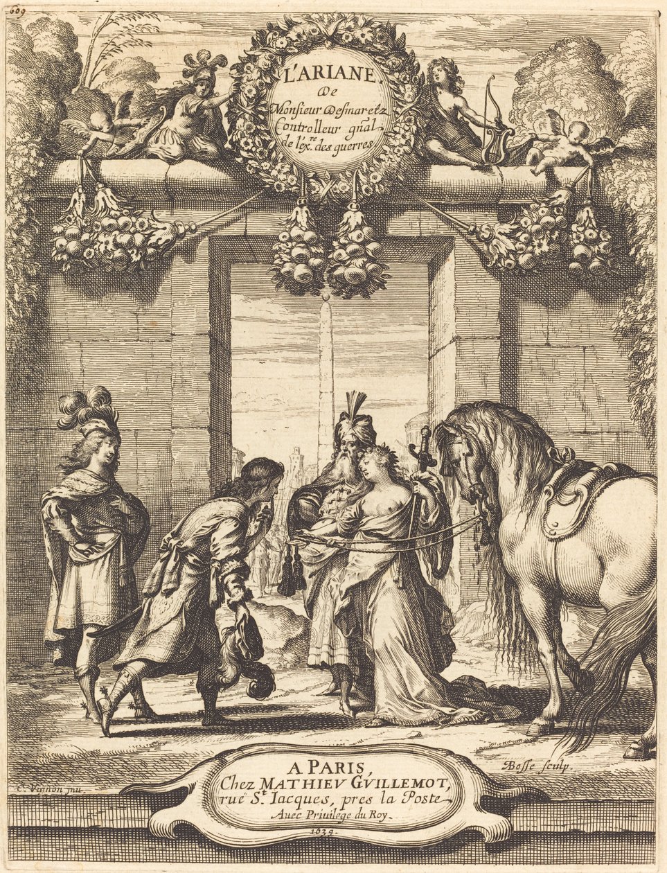 Tittelside til Jean Desmarets "L'Ariane" av Abraham Bosse after Claude Vignon