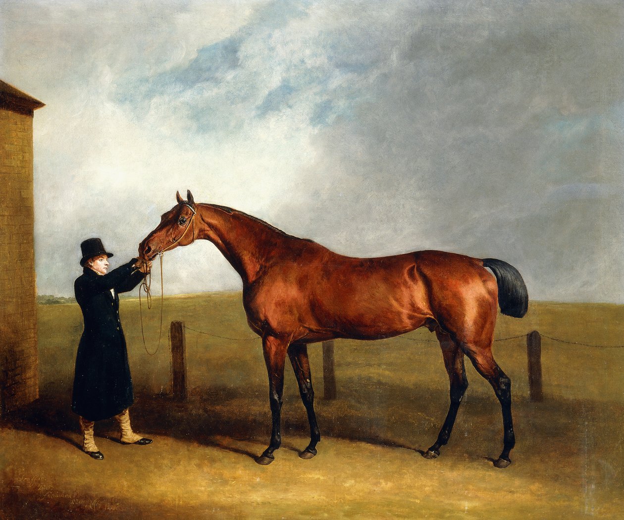 Oberst Udny's Bay Colt Truffle av Sorcerer Held by a Groom, 1815 av Abraham Cooper