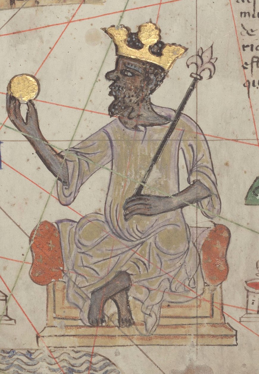 Detalj fra det katalanske atlaset, ark 6, som viser Mansa Musa tronet, 1375 av Abraham Cresques