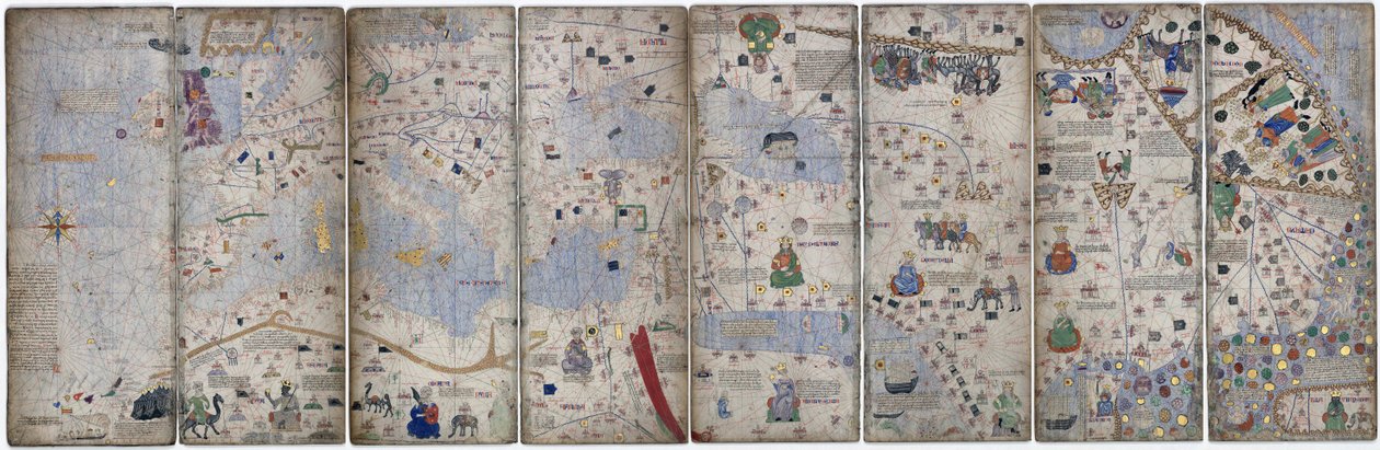 Fire vellumblader av den katalanske atlasen, 1375 av Abraham Cresques