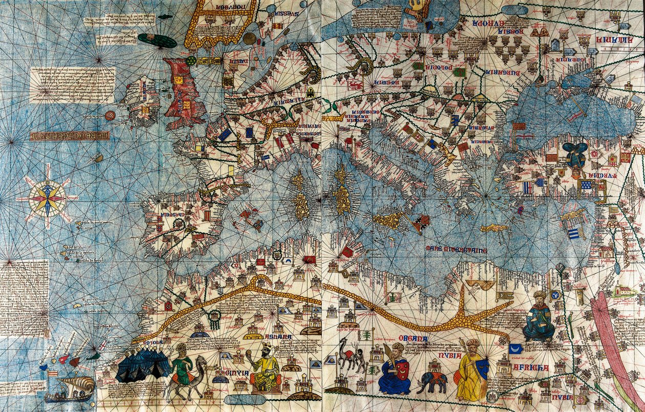 Katalansk kart over det europeiske kontinentet med Atlanterhavet og Middelhavet av Abraham and Cresques Jehuda Cresques