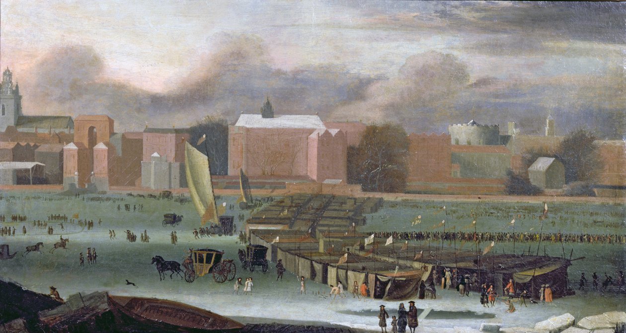 En frostmesse på Themsen ved Temple Stairs, ca. 1684 av Abraham Danielsz. Hondius