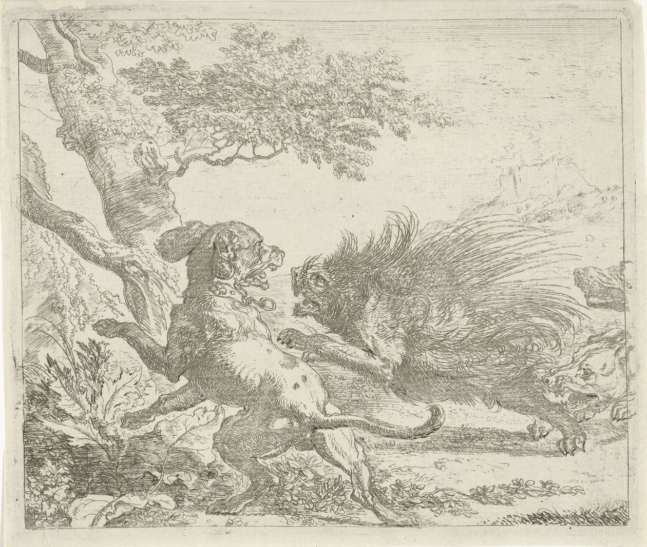Piggsvin angrepet av hunder Forskjellige dyr (serietittel) av Abraham Danielsz. Hondius